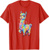 Rainbow Llama Love Pastel Hearts Kawaii Colorful Rainbow Heart Llama Kawaii Cute T-Shirt - Red