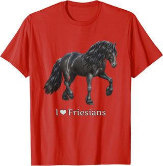 Horse Lover Art by CSForest I Love Friesians Black Friesian Draft Horse Lovers Gift T-Shirt - Red