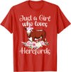 Hereford Cattle Hereford Cow Girl Just A Girl Who Loves Hereford Cows Hereford Cow Lover T-Shirt - Red