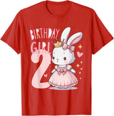 Rabbit Princess Children's Birthday 2 Years Girl Pink T-Shirt in Red