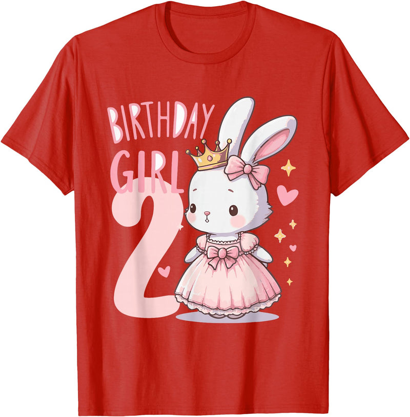 Rabbit Princess Children's Birthday 2 Years Girl Pink T-Shirt in Red