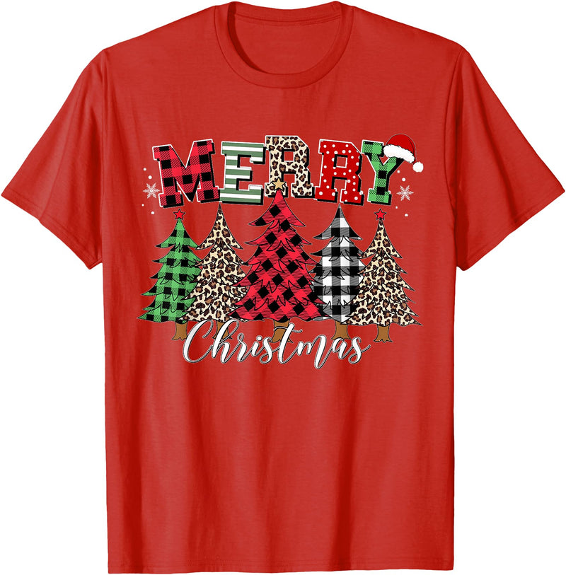 Merry Christmas Leopard Buffalo Red Plaid for Men Women T-Shirt - Red