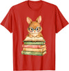 Reading Bunny Rabbit Glasses Book Bookworm Teacher Women T-Shirt in Red