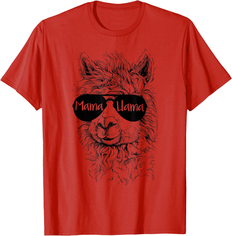 Mama Llama Funny Animal Apparel Llama Lover Mama Llama T-Shirt - Red