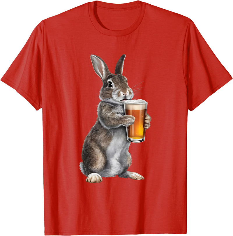 Cute Rabbit Beer Lover Bunny Graphic T-Shirt in Red