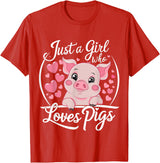 Funny Pig Lover & Owner Pig Lover Just A Girl Who Loves Pigs T-Shirt - Red