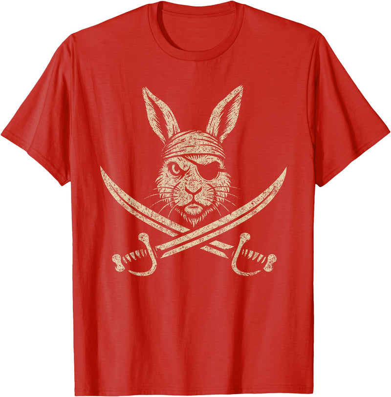 Vintage Pirate Rabbit and Crossbones Bunny Mom T-Shirt in Red