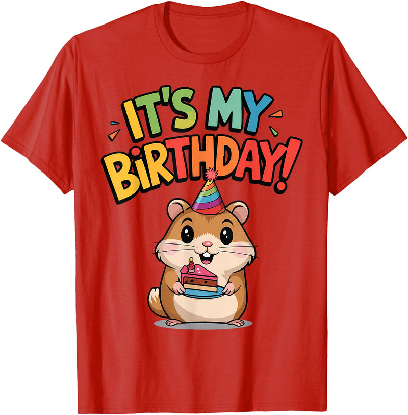 It's My Birthday Cute Hamster for Kid's Party Celebration T-Shirt - Red