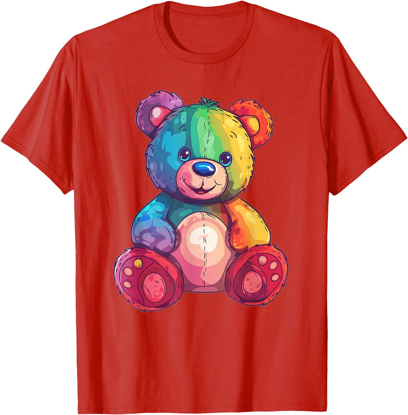 Cute Teddy Bear I Teddy Art I Kids Teddy Bear Colorful Teddy Bear T-Shirt - Red