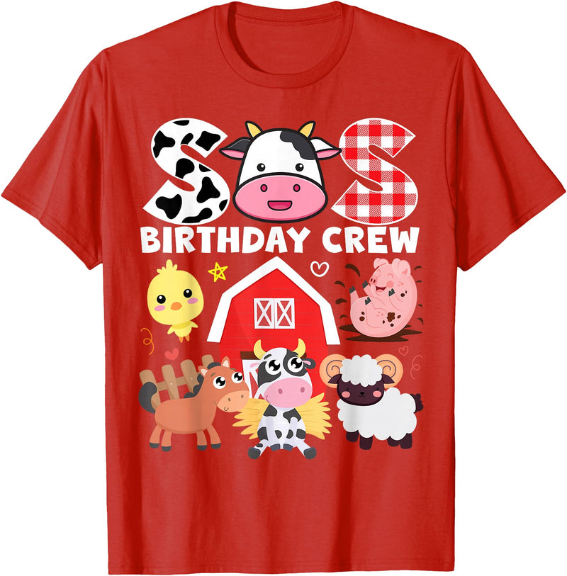 Farm Animals Cow Themed Birthday Party Family Tees Cow Sis Birthday Crew Farm Theme Animals Birthday Party Kids T-Shirt - Red