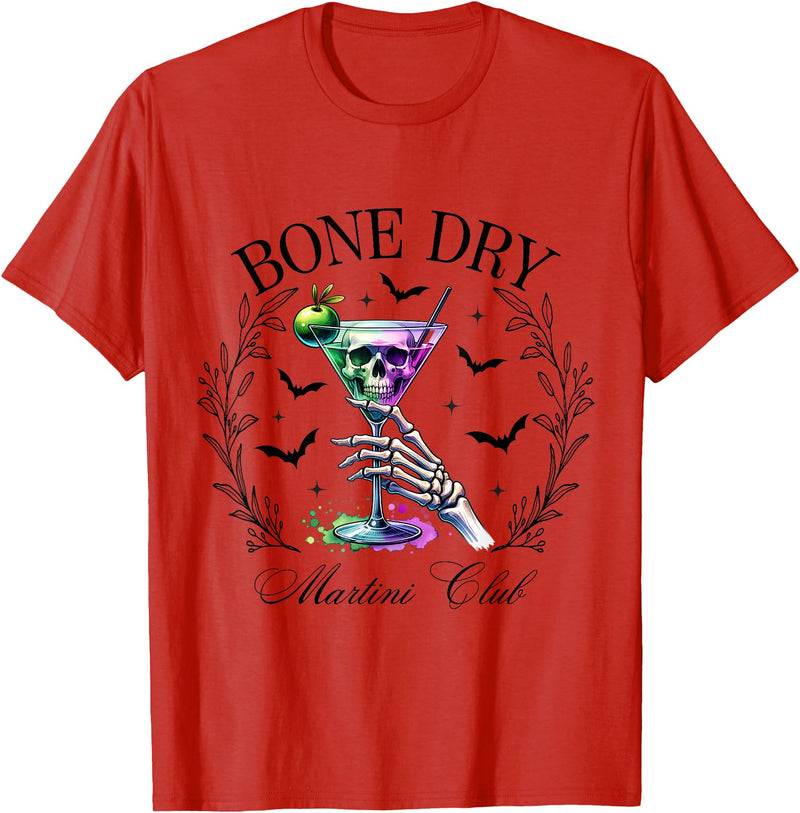 Funny Halloween Skeleton Martini Social Club Co. Bone Dry Funny Halloween Martini Club Skeleton Social Club T-Shirt - Red