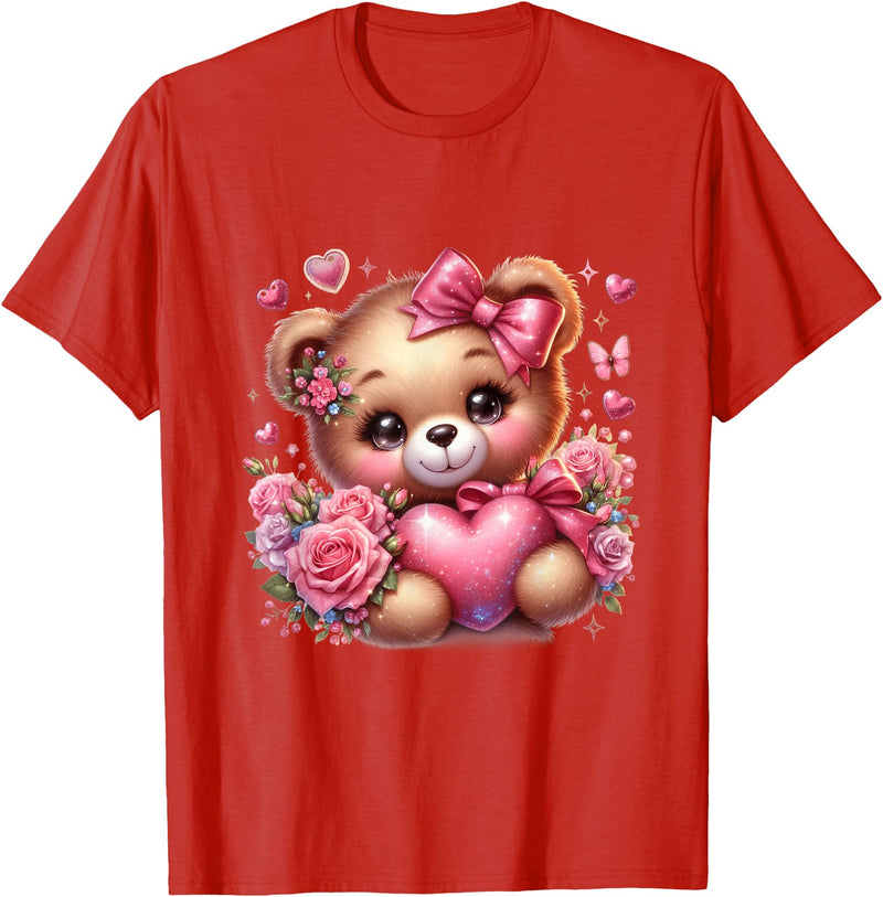 funny amazing valentine bear with heart T-Shirt - Red