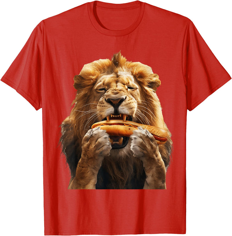 Animal Hotdog Design Lion Hotdog T-Shirt - Red