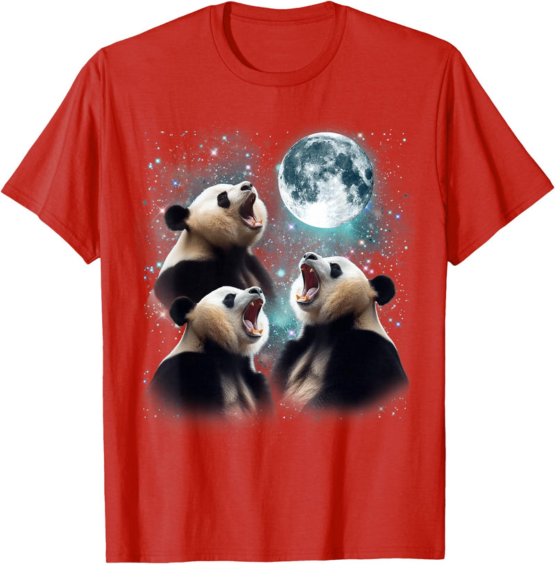 Funny Panda Bear Graphic Tees 3 Panda Moon Howling Panda Head Funny for Men, Women, Kid T-Shirt - Red