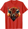Safari Animal Art Buffalo Portrait Bison Drawing Splash Artwork Animal Print T-Shirt - Red