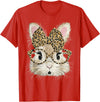 Funny Bunny Face Glasses Bandana Leopard Rabbit Happy Easter T-Shirt in Red