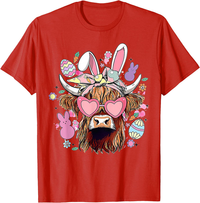 Easter Day Highland Cow t -shir t Easter Day Highland Cow T-Shirt - Red