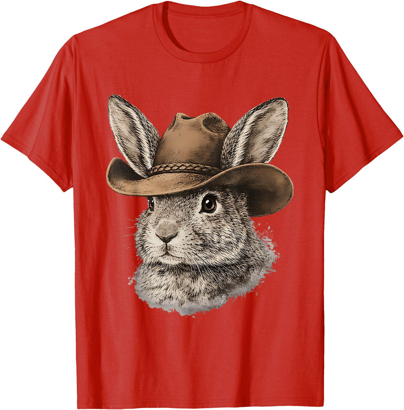 Happy Easter Y'all Rabbit Cowboy Hat Country Western Rodeo T-Shirt in Red