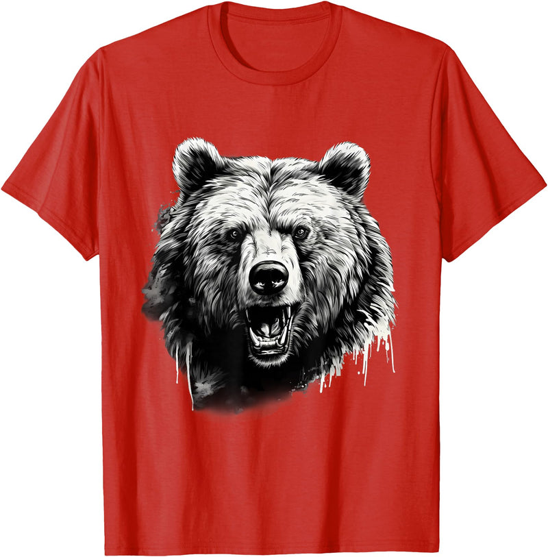 Forest Animal Art Bear Animal Art Portrait Wildlife Nature Artwork Drawing T-Shirt - Red