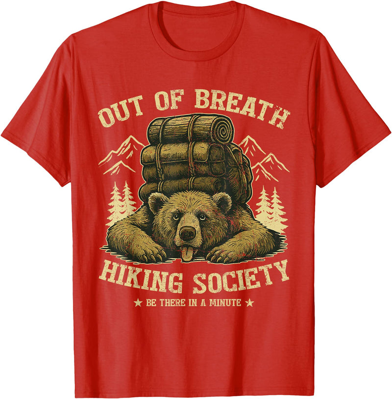 Bear Camp Trekkers Funny Hiking Bear Out of Breath Joke T-Shirt - Red