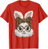Happy Easter Funny Bunny Glasses Leopard Bandana Rabbit Face T-Shirt in Red