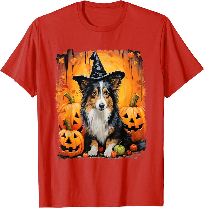 DoggoUnleashed Clothing Sheltie Shetland Sheepdog Halloween T-Shirt - Red