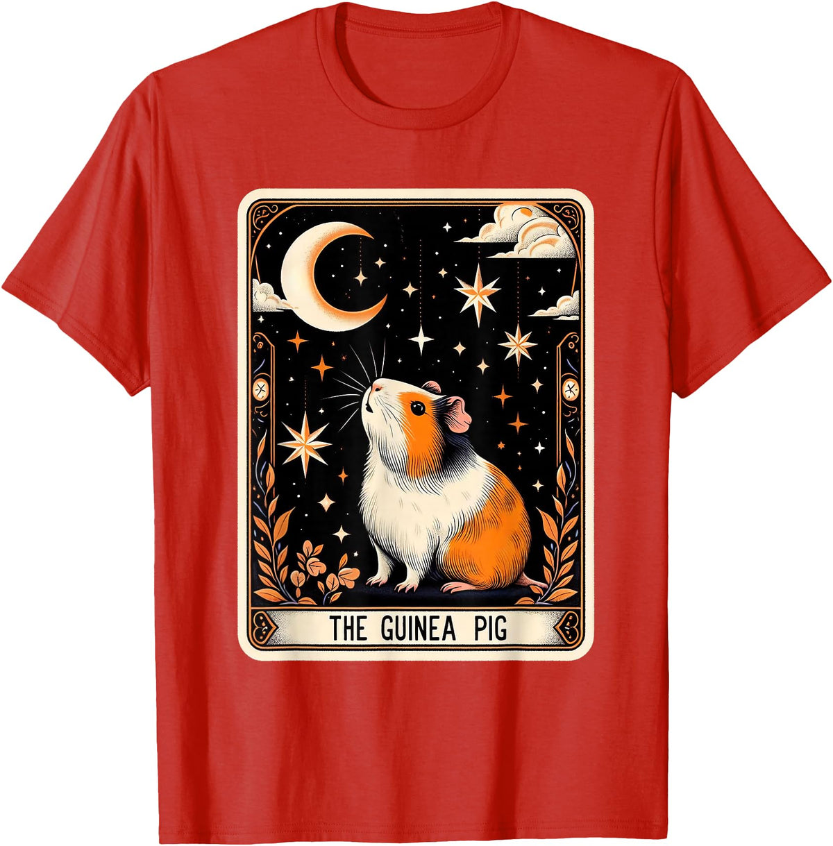 The Guinea Pig Tarot Card Women Men Kids Stars with Moon T-Shirt - Red