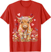 Floral Scottish Highland Cow Farm Animals Cute Highland Cow Women Girls Kid Scottish Cow Highland Cow T-Shirt - Red