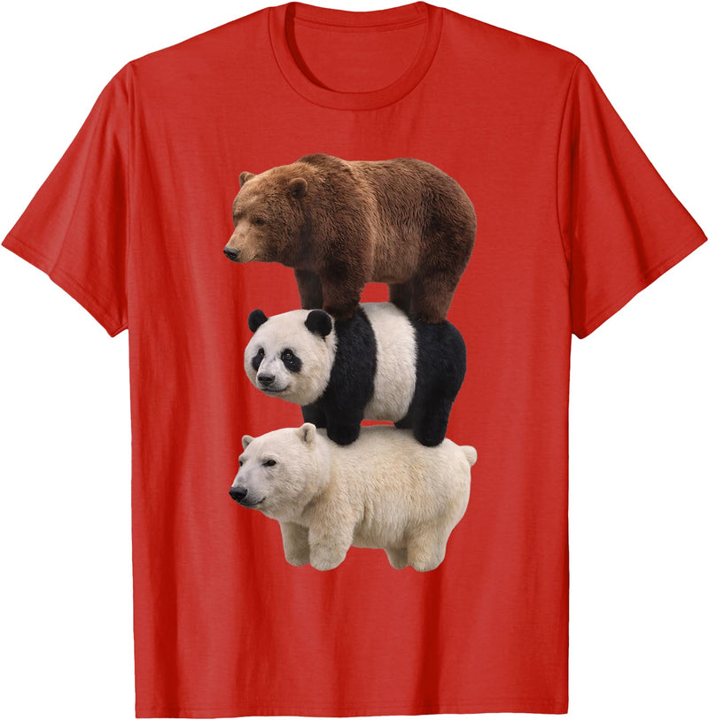 Funny Stacked Bear Panda Polar Bear Animal We Bears Realistic Stacked Bares Meme Animal T-Shirt - Red