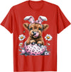 Funny Cow Easter Rabbit Cute Highland Cows Lover Easter Day T-Shirt - Red