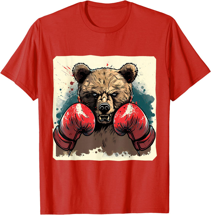 Funny Boxing Animals Boxer Bear With Boxing Gloves Kickboxing Funny Boxing T-Shirt - Red