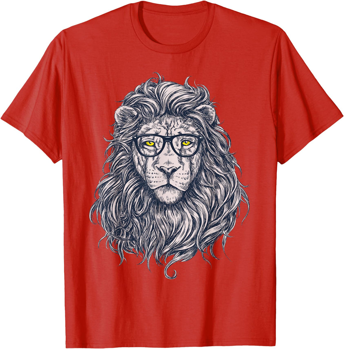 Wise Animal Cool Lion in Glasses Hipster Funny Nerd Humor T-Shirt - Red
