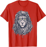 Wise Animal Cool Lion in Glasses Hipster Funny Nerd Humor T-Shirt - Red