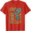 FolkFlight Design Co Bird Hummingbird Floral Folk-Art Colorful T-Shirt - Red