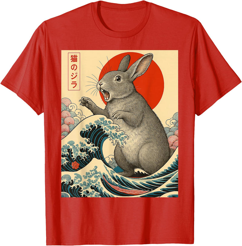 Funny Rabbit Lover Apparel Art Gifts Graphic Tees Rabbitzilla Rabbit Japanese Art Funny Gift for Men Women Kid T-Shirt - Red