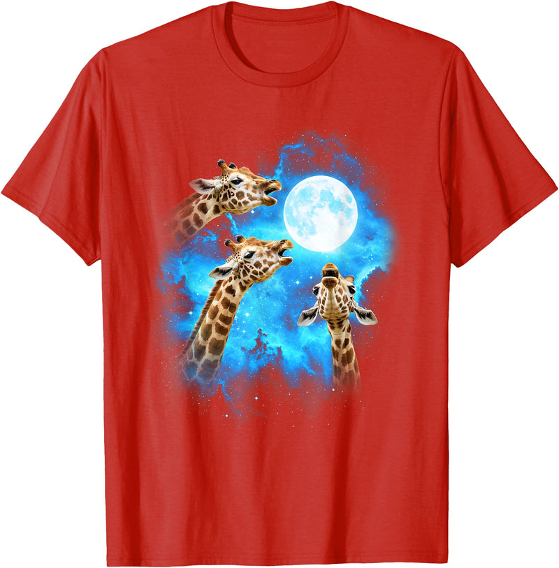 Animals howling blue 3 Giraffe Howling at The Moon Colorful Blue T-Shirt - Red