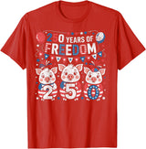 250th Patriotic 250 Years of Freedom 250th America Funny Pigs Patriotic 250 Years of Freedom T-Shirt - Red