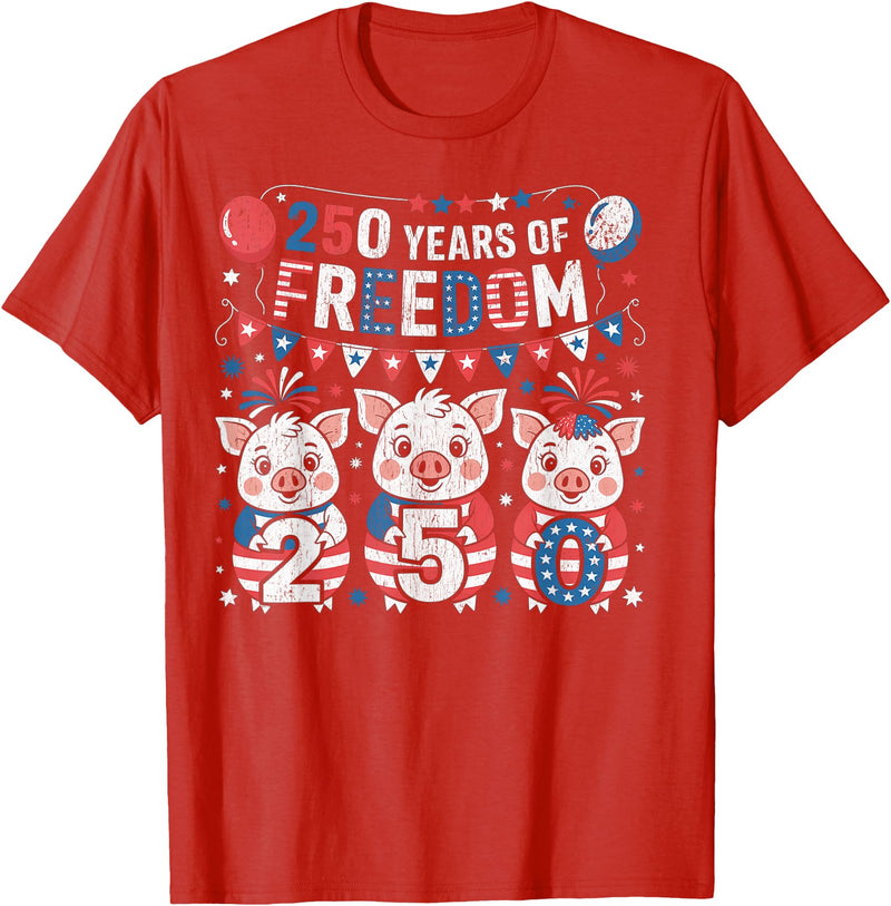 250th Patriotic 250 Years of Freedom 250th America Funny Pigs Patriotic 250 Years of Freedom T-Shirt - Red