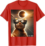 eclipse solar shirt 2024 eclipse funny cat shirt cat taking a selfie with solar 2024 eclipse wearing Glasses T-Shirt