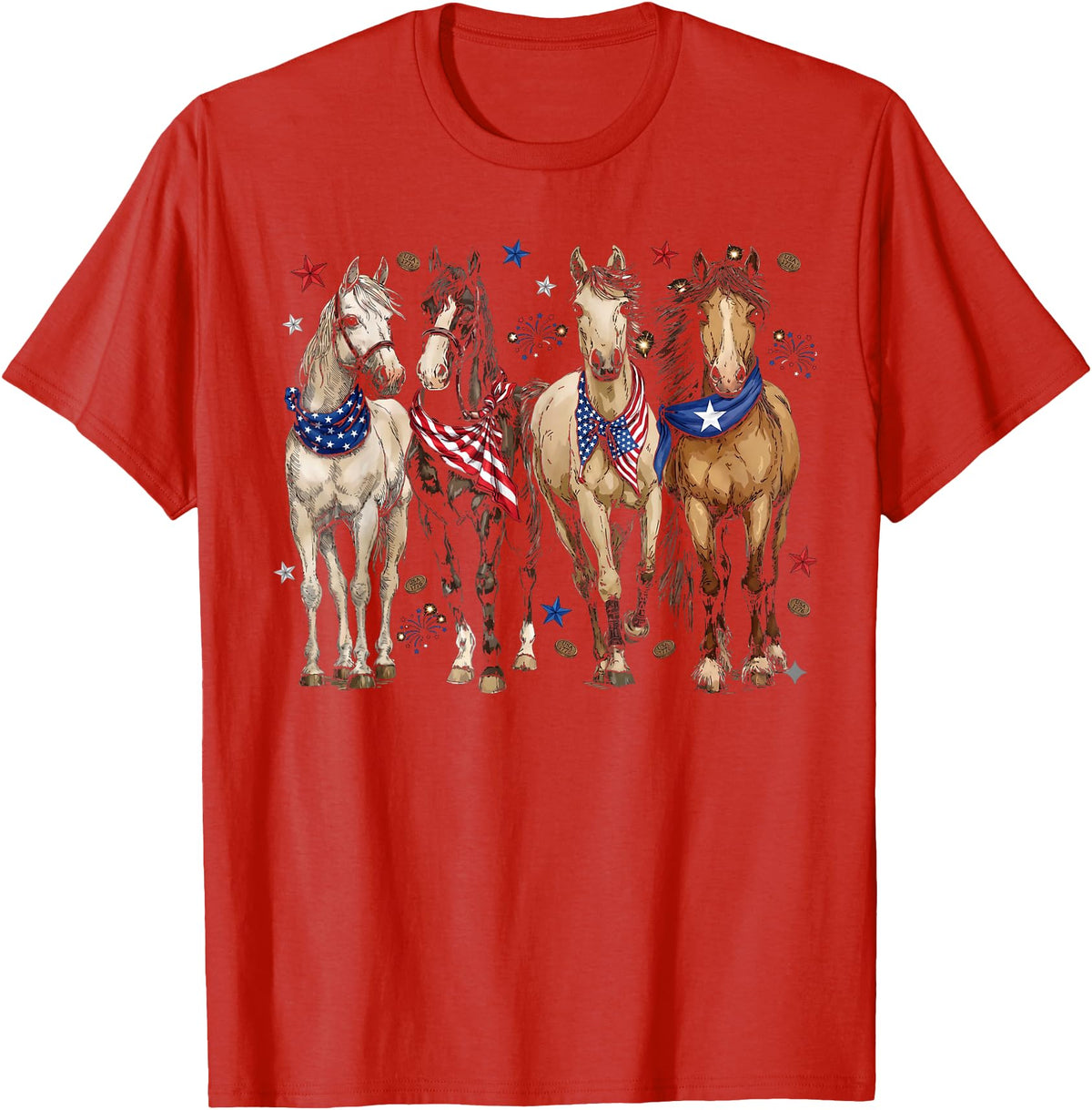 Patriotic Horse Squad 4th of July Equestrian Women Girls T-Shirt - Red