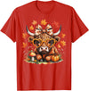 Fall Highland Cow Bow ThanksGiving Ades.shirt Fall Highland Cow Pumpkin Bow Thanksgiving Fall Girl Women T-Shirt - Red