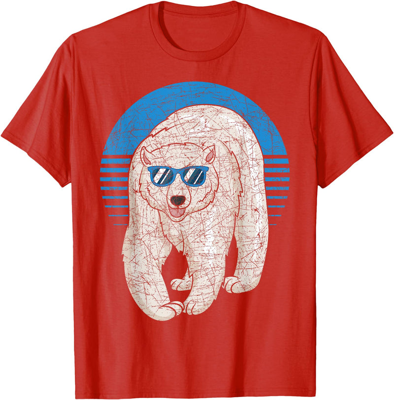 Arctic Animal Polar Bear Gifts Arctic Animal Lover Cool Sunglasses Retro Polar Bear T-Shirt - Red