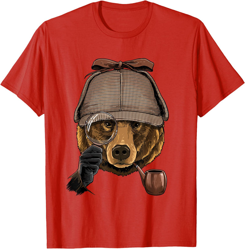 Wowsome! Bear Detective Wildlife Bear Animal Lover T-Shirt - Red