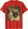 Issebl Dog Pug Lover Funny Pug Halloween Ghost Selfie Dog Funny T-Shirt - Red
