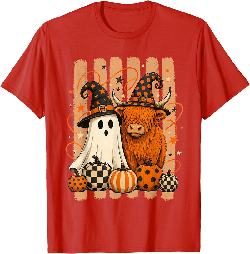 Spooky Highland Cow Heifer Funny Halloween Spooky Season T-Shirt - Red