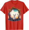 Mountain Woodland Animals Cute Rabbit Nature Floral T-Shirt in Red