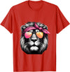 Fashionable Animals Wearing Pink Bandanas Lion Wearing a Pink Bandana Headband and Sunglasses T-Shirt - Red