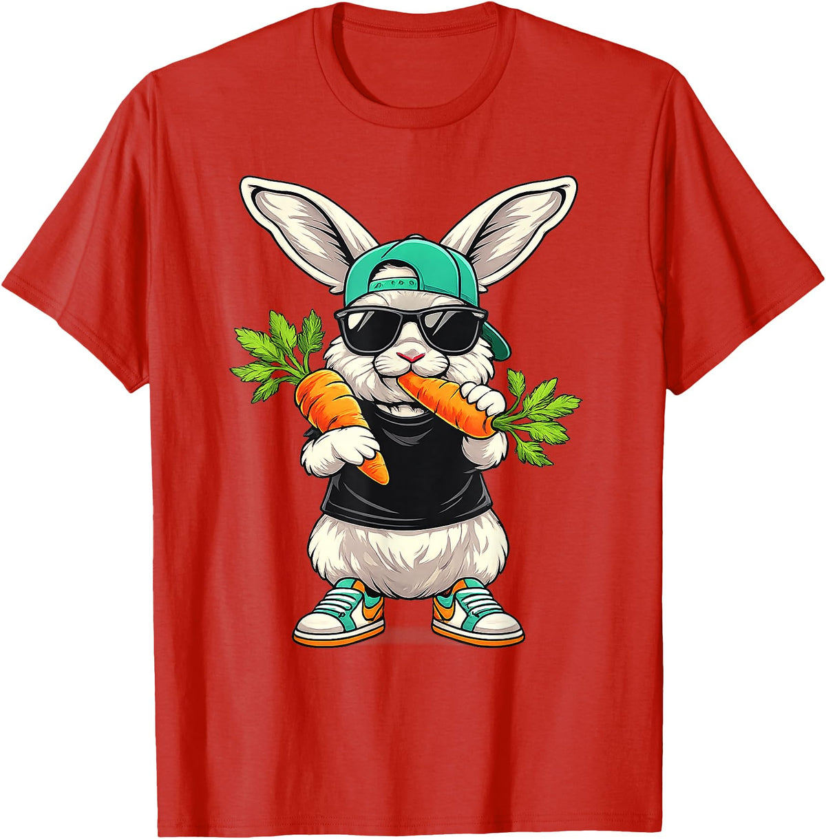 Funny Easter Bunny with Carrot Rabbit Easter Boys Kids Men T-Shirt in Red