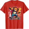 Cool Teddy with skateboard Colourful Splash with Skateboard Teddy Bear Outfit T-Shirt - Red