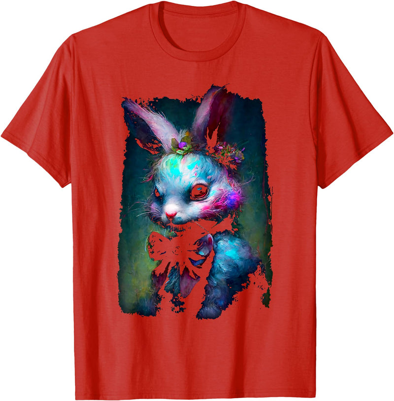 Creepy Nightmare Bunny Rabbit Silently Judges You T-Shirt in Red
